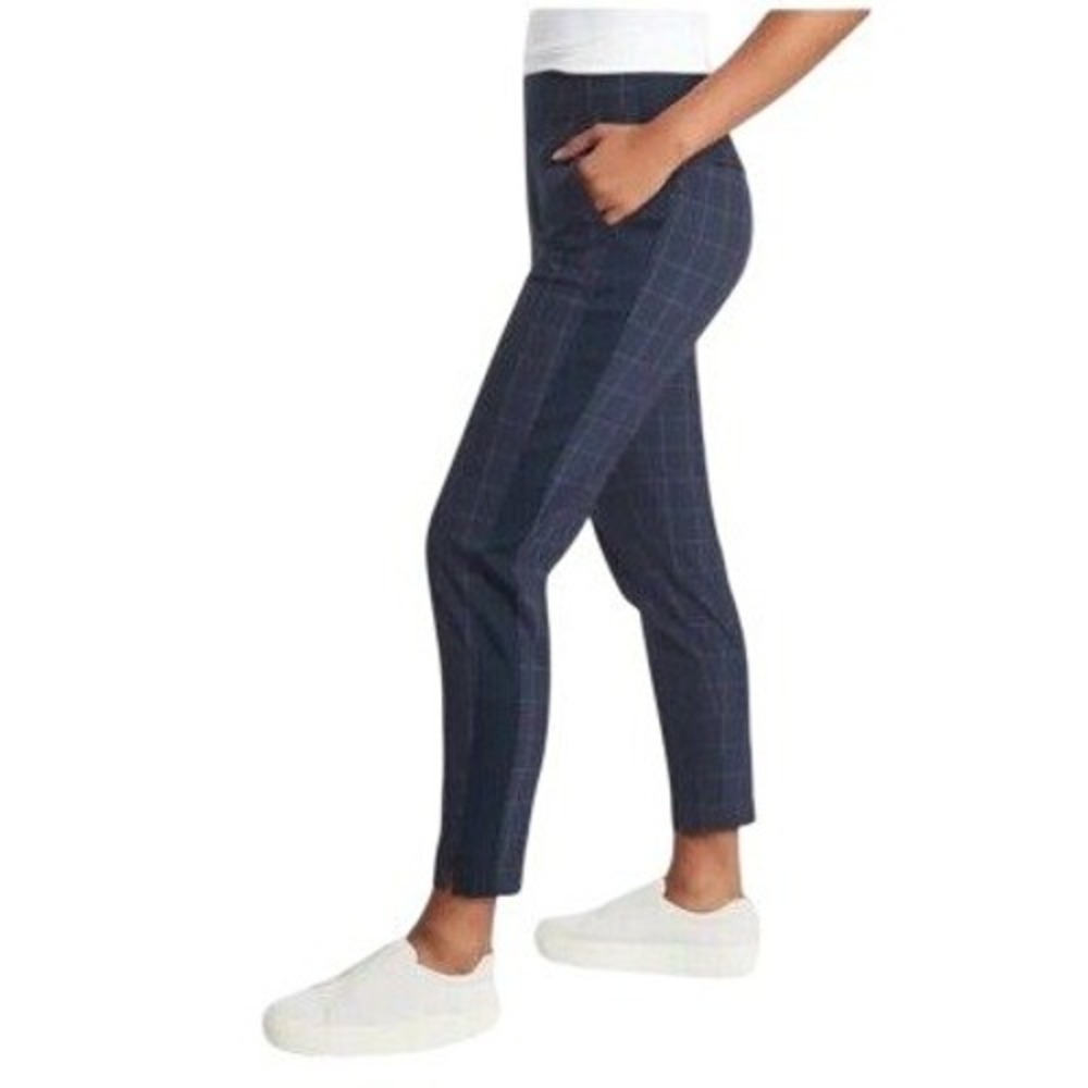 Athleta Brooklyn Textured Ankle Pant Navy‎ Blue Windowpane Plaid Size 4